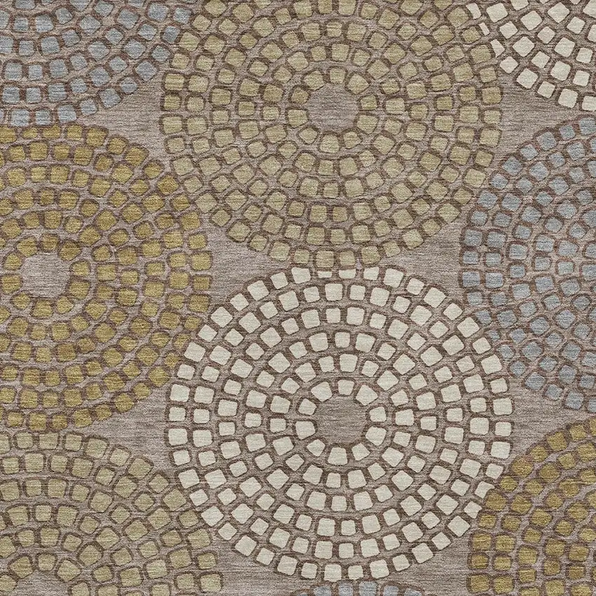 Taupe Beige And Green Geometric Washable Indoor Outdoor Area Rug Photo 5