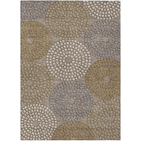 Taupe Beige And Green Geometric Washable Indoor Outdoor Area Rug Photo 1