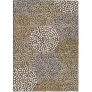 Photo of Taupe Beige And Green Geometric Washable Indoor Outdoor Area Rug