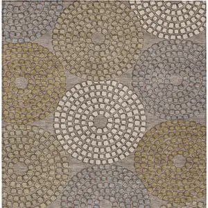 Photo of Taupe Beige And Green Geometric Washable Indoor Outdoor Area Rug