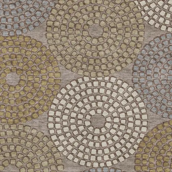Taupe Beige And Green Geometric Washable Indoor Outdoor Area Rug Photo 7