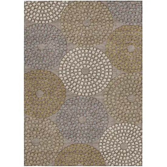 Taupe Beige And Green Geometric Washable Indoor Outdoor Area Rug Photo 8