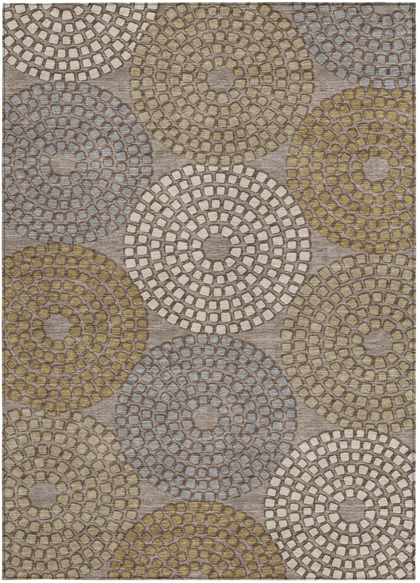 Taupe Beige And Green Geometric Washable Indoor Outdoor Area Rug Photo 8