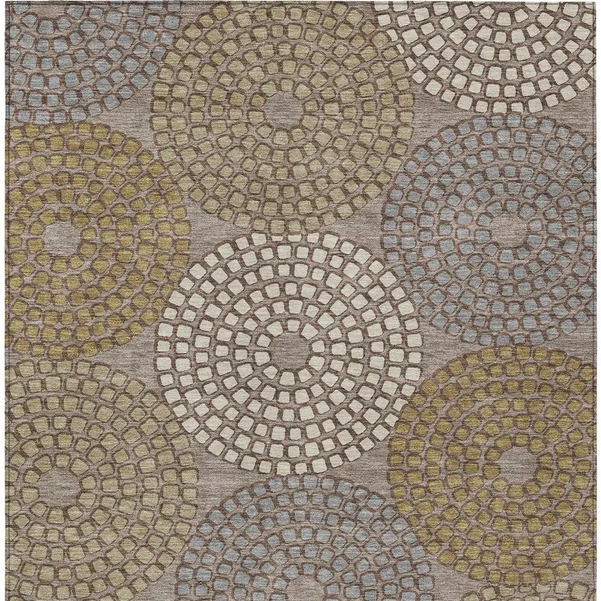 Taupe Beige And Green Geometric Washable Indoor Outdoor Area Rug Photo 7
