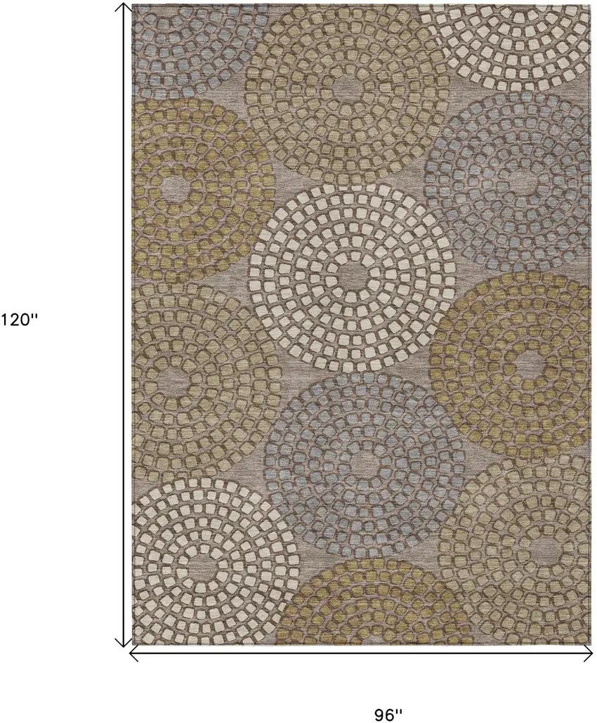 Taupe Beige And Green Geometric Washable Indoor Outdoor Area Rug Photo 3