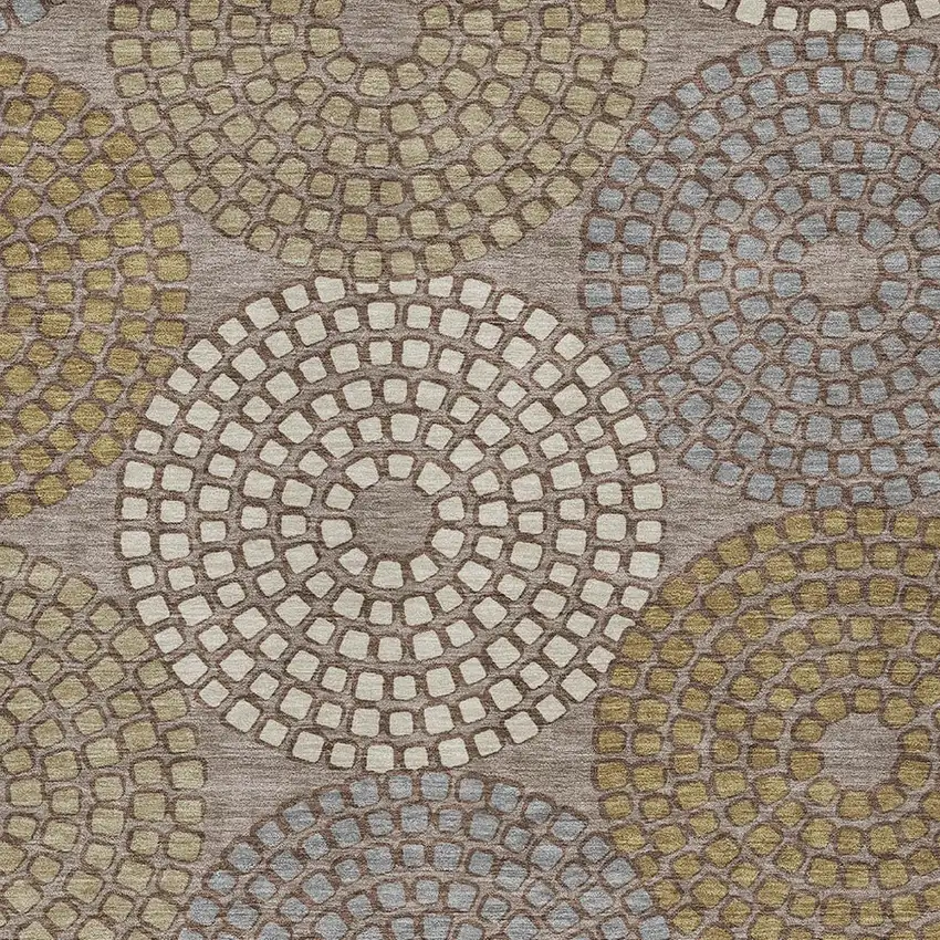 Taupe Beige And Green Geometric Washable Indoor Outdoor Area Rug Photo 7