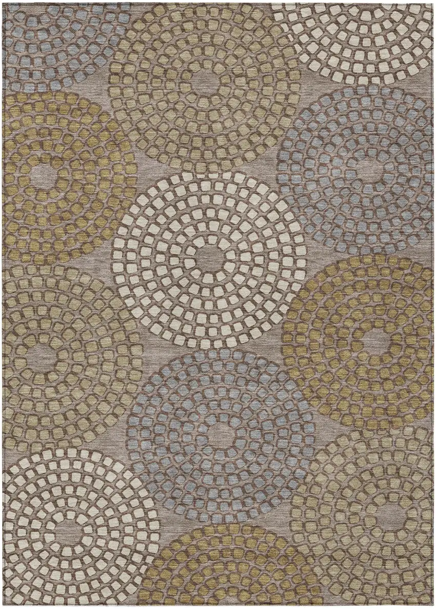Taupe Beige And Green Geometric Washable Indoor Outdoor Area Rug Photo 2