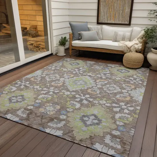 Taupe Beige And Green Oriental Washable Indoor Outdoor Area Rug Photo 8
