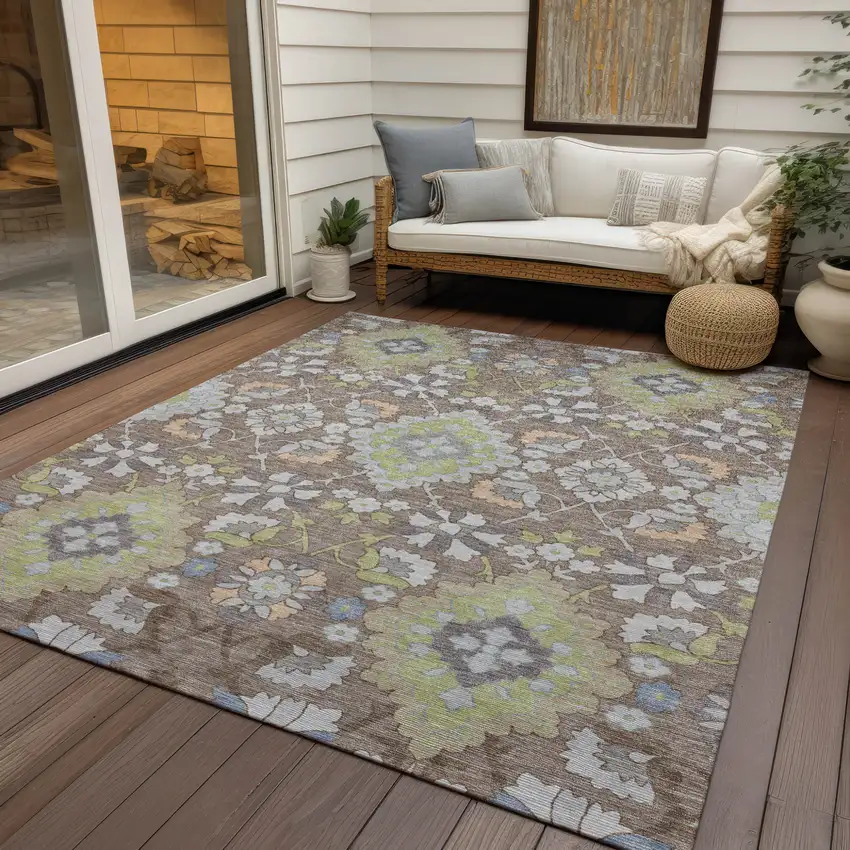 Taupe Beige And Green Oriental Washable Indoor Outdoor Area Rug Photo 8