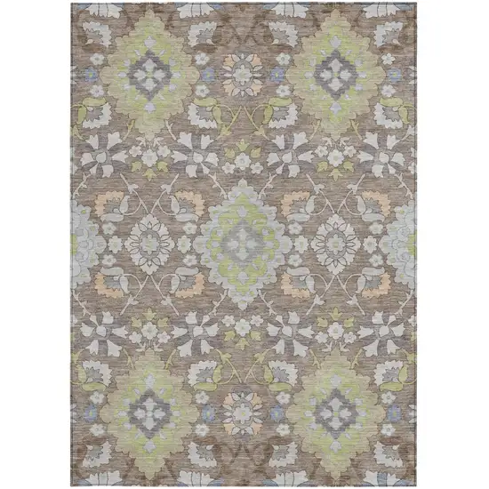 Taupe Beige And Green Oriental Washable Indoor Outdoor Area Rug Photo 7