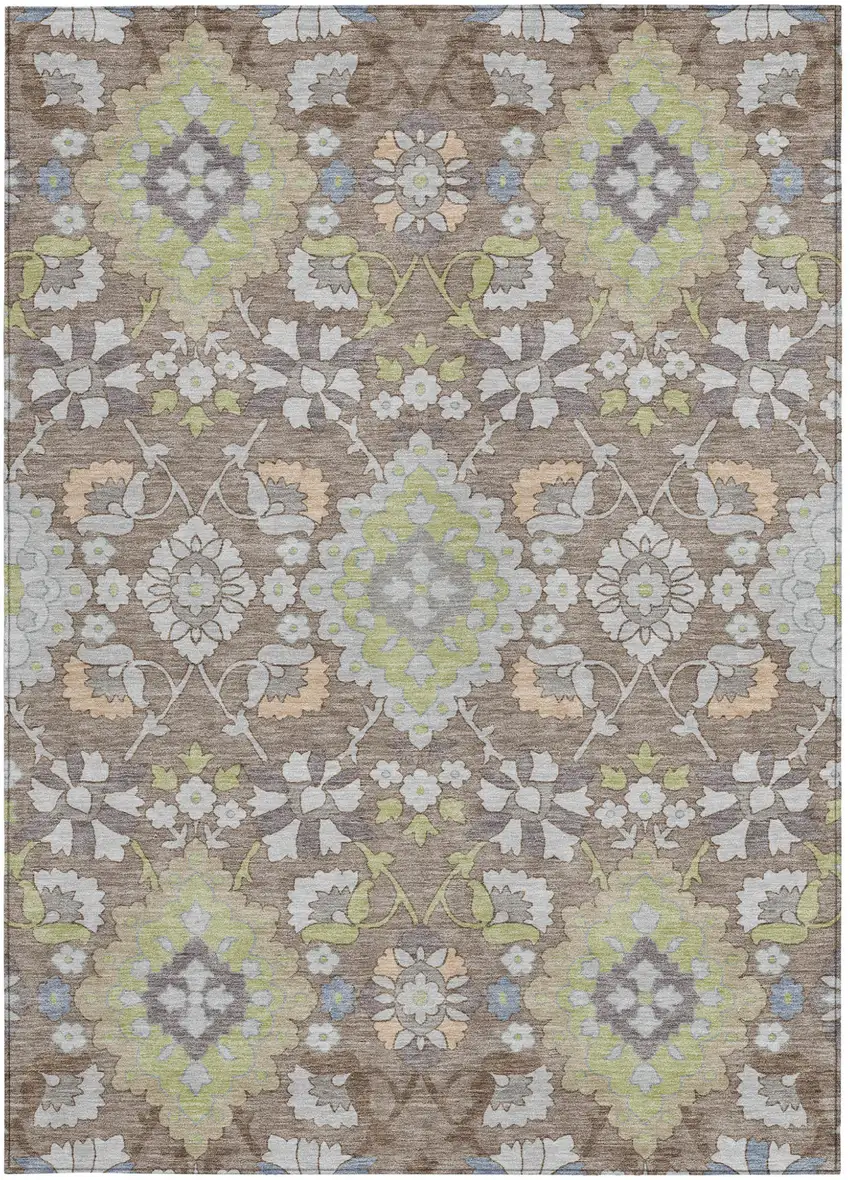 Taupe Beige And Green Oriental Washable Indoor Outdoor Area Rug Photo 7