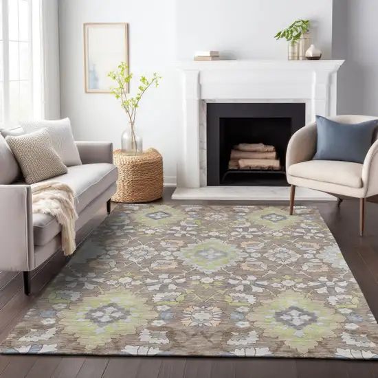 Taupe Beige And Green Oriental Washable Indoor Outdoor Area Rug Photo 9