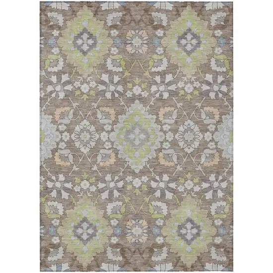 Taupe Beige And Green Oriental Washable Indoor Outdoor Area Rug Photo 2
