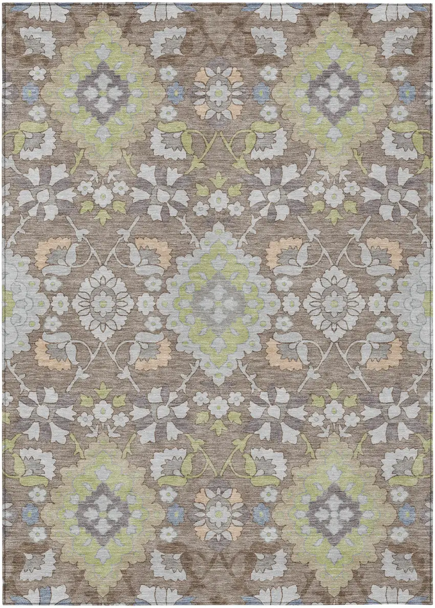 Taupe Beige And Green Oriental Washable Indoor Outdoor Area Rug Photo 2