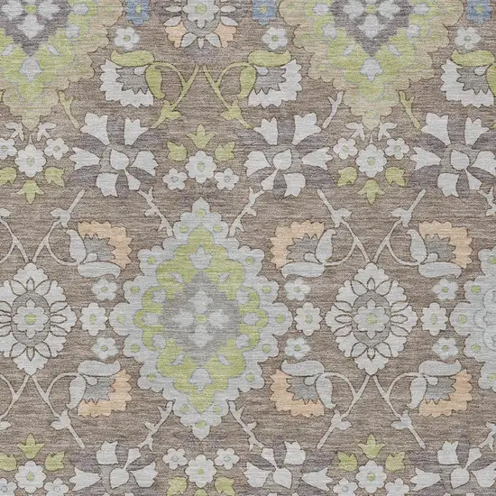 Taupe Beige And Green Oriental Washable Indoor Outdoor Area Rug Photo 6