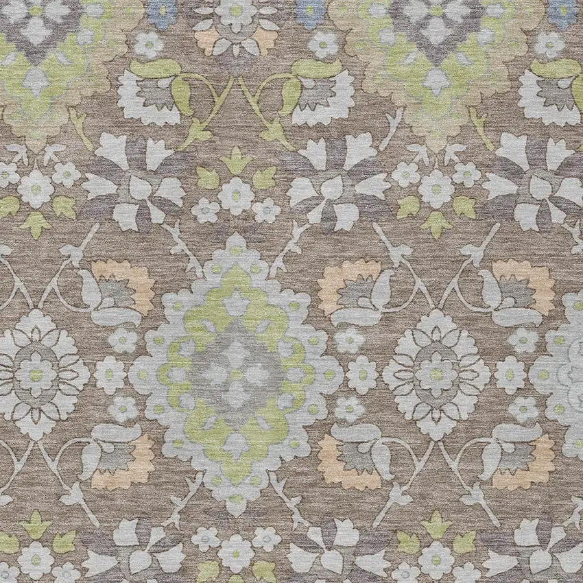 Taupe Beige And Green Oriental Washable Indoor Outdoor Area Rug Photo 6