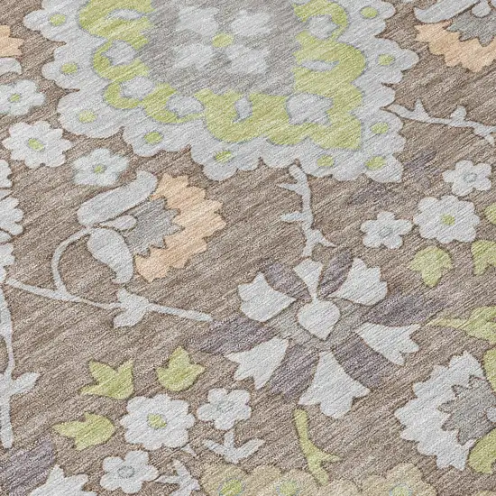 Taupe Beige And Green Oriental Washable Indoor Outdoor Area Rug Photo 5