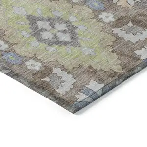 Photo of Taupe Beige And Green Oriental Washable Indoor Outdoor Area Rug