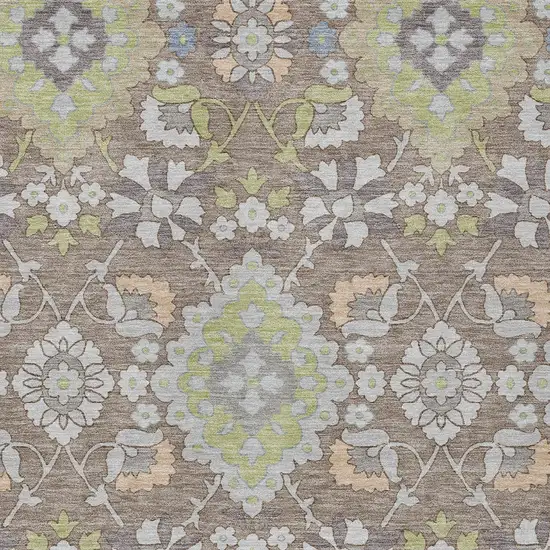 Taupe Beige And Green Oriental Washable Indoor Outdoor Area Rug Photo 6
