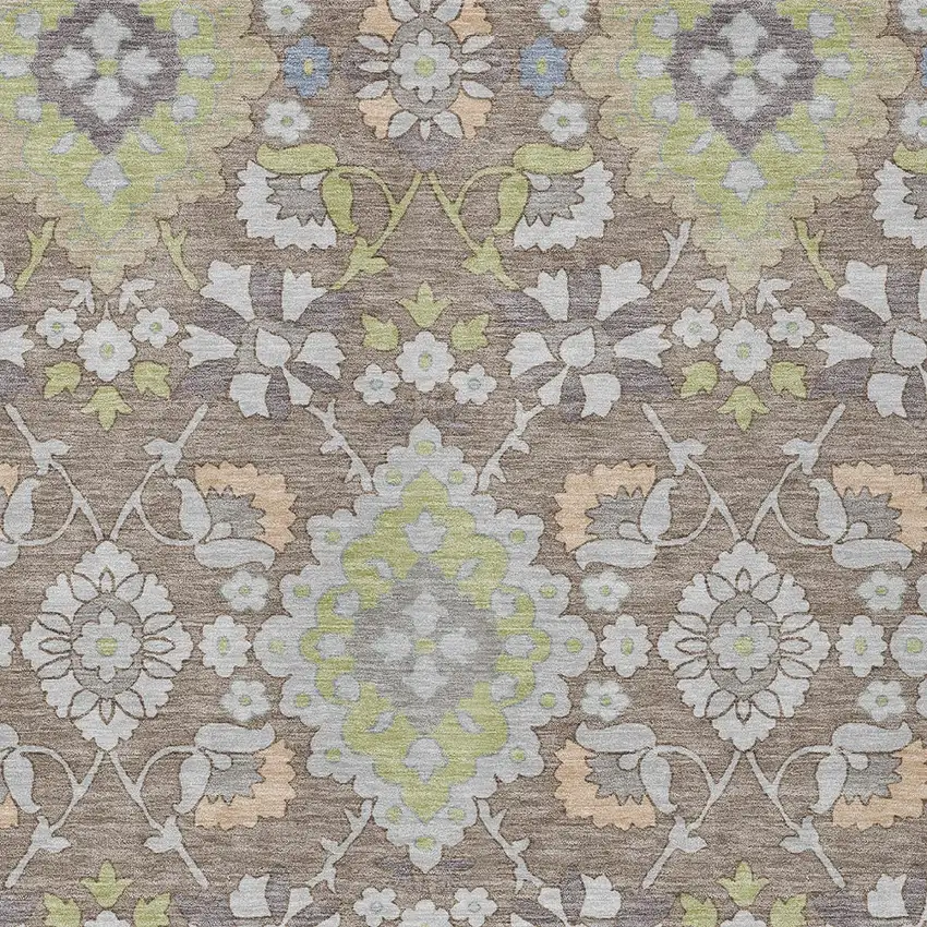 Taupe Beige And Green Oriental Washable Indoor Outdoor Area Rug Photo 6