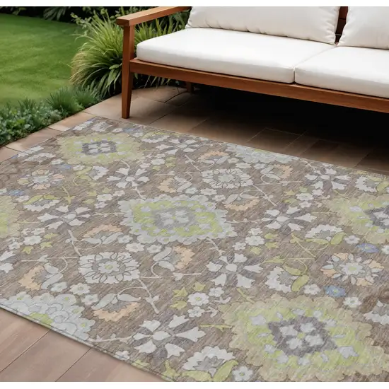 Taupe Beige And Green Oriental Washable Indoor Outdoor Area Rug Photo 1