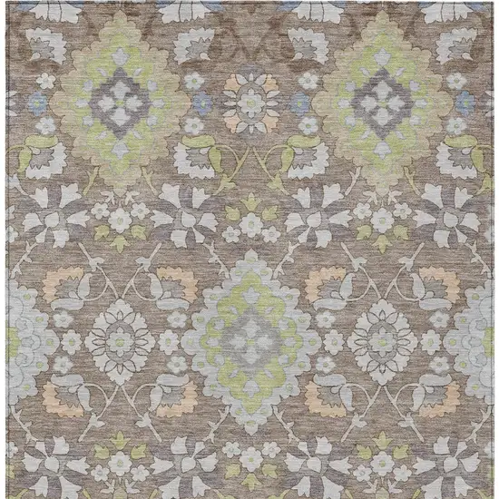 Taupe Beige And Green Oriental Washable Indoor Outdoor Area Rug Photo 7