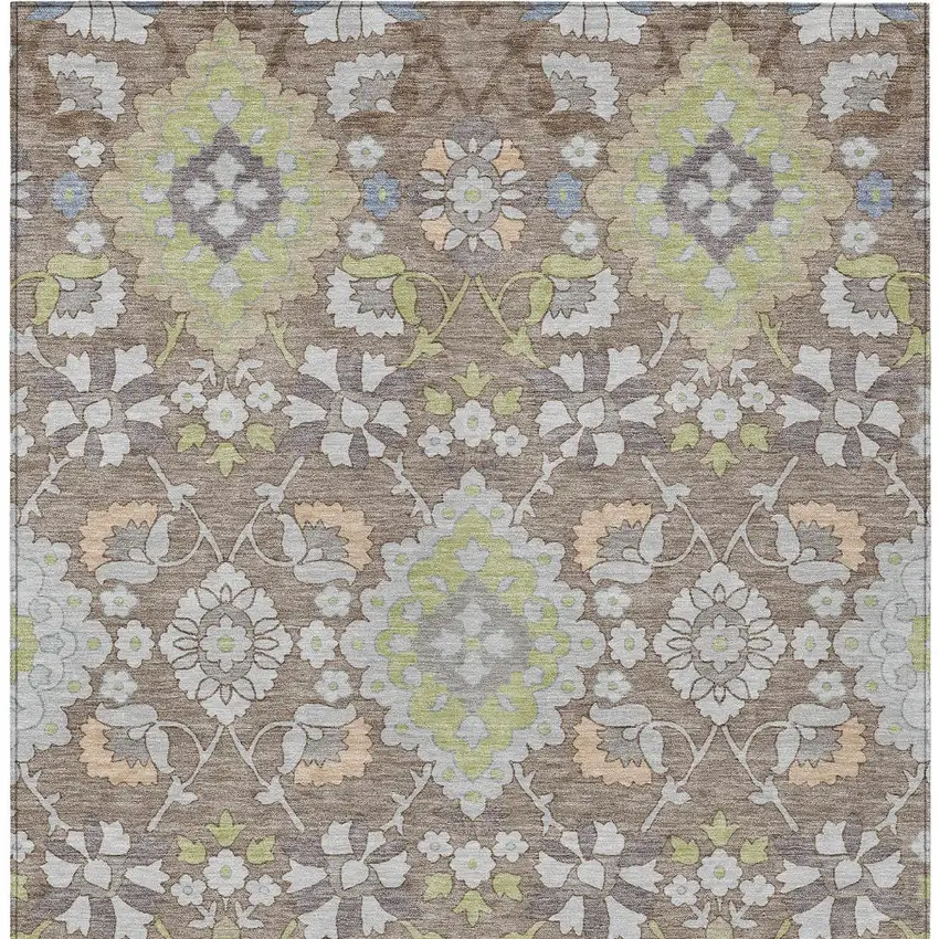 Taupe Beige And Green Oriental Washable Indoor Outdoor Area Rug Photo 7