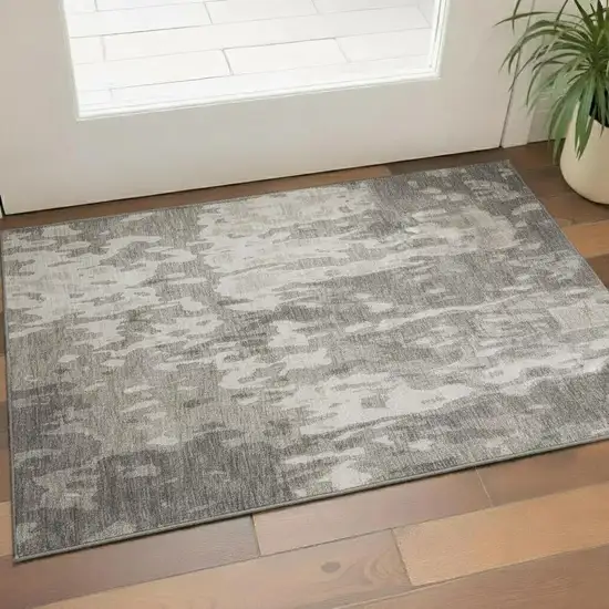 Taupe Beige And Ivory Abstract Washable Area Rug With UV Protection Photo 2