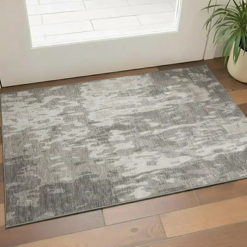 Taupe Beige And Ivory Abstract Washable Area Rug With UV Protection Photo 2