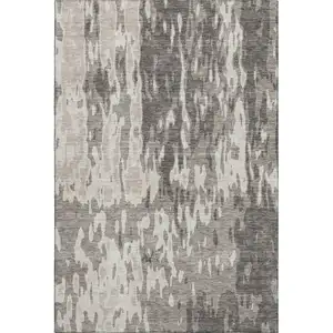 Photo of Taupe Beige And Ivory Abstract Washable Area Rug With UV Protection