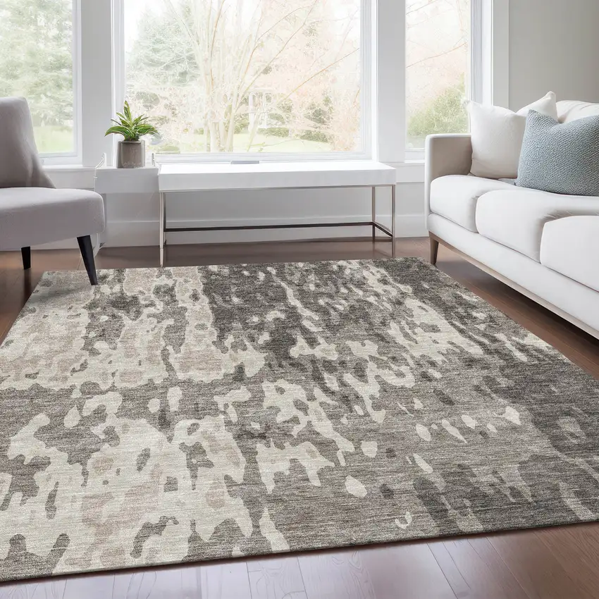 Taupe Beige And Ivory Abstract Washable Area Rug With UV Protection Photo 5