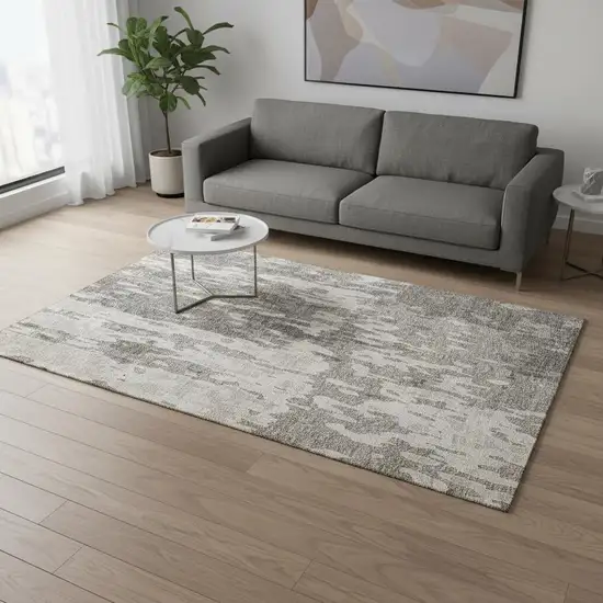 Taupe Beige And Ivory Abstract Washable Area Rug With UV Protection Photo 2