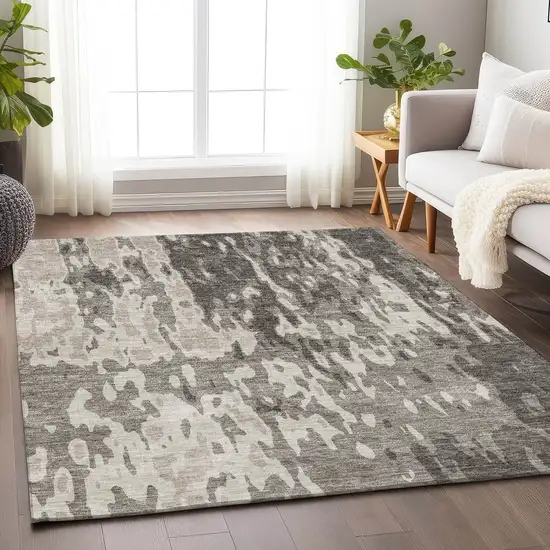 Taupe Beige And Ivory Abstract Washable Area Rug With UV Protection Photo 3