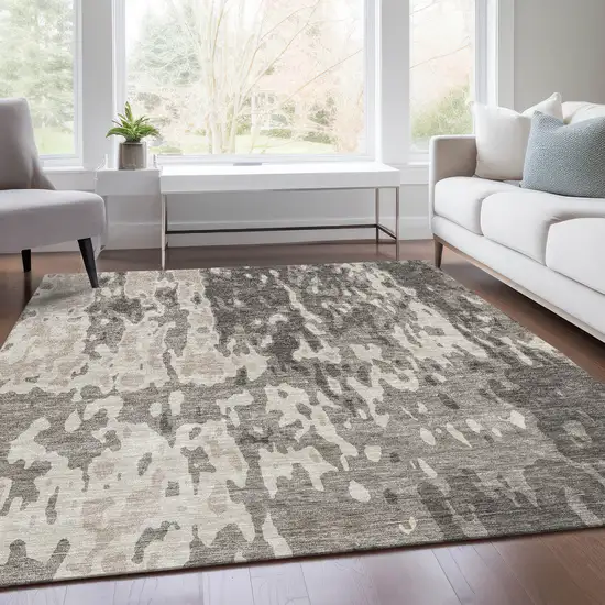 Taupe Beige And Ivory Abstract Washable Area Rug With UV Protection Photo 4