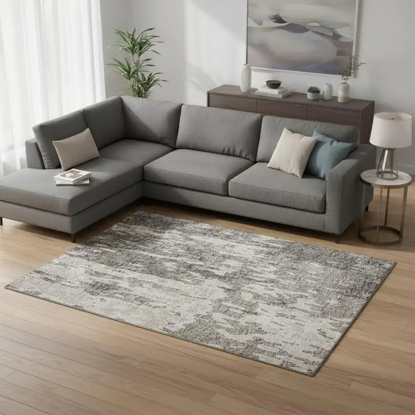 Taupe Beige And Ivory Abstract Washable Area Rug With UV Protection Photo 2