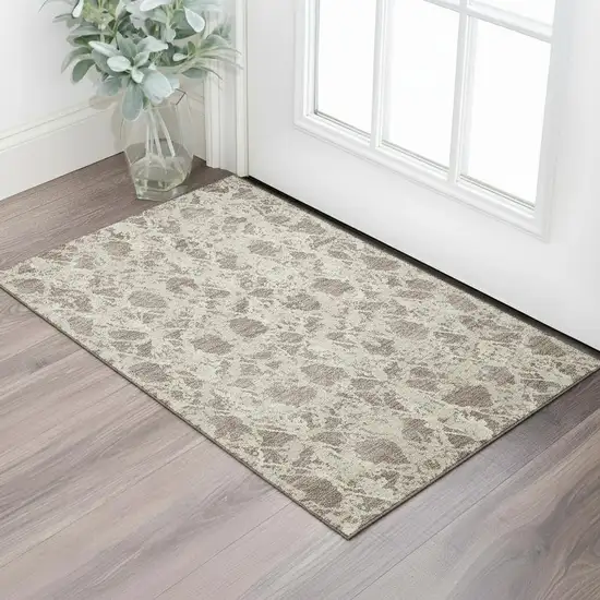 Taupe Beige And Ivory Abstract Washable Area Rug With UV Protection Photo 2