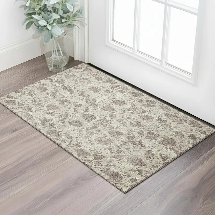 Taupe Beige And Ivory Abstract Washable Area Rug With UV Protection Photo 2