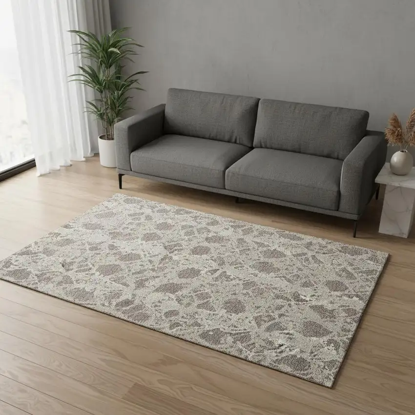Taupe Beige And Ivory Abstract Washable Area Rug With UV Protection Photo 2