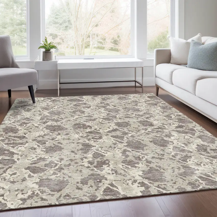 Taupe Beige And Ivory Abstract Washable Area Rug With UV Protection Photo 5