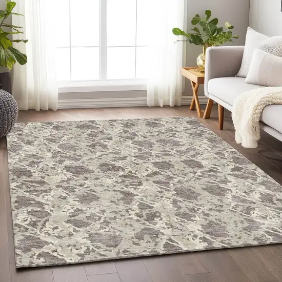 Taupe Beige And Ivory Abstract Washable Area Rug With UV Protection Photo 4