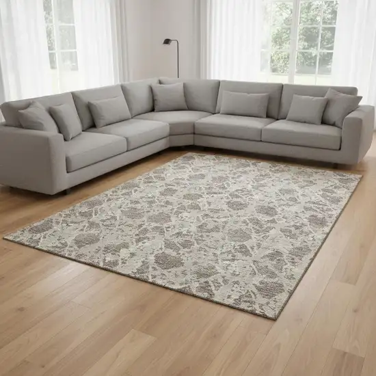 Taupe Beige And Ivory Abstract Washable Area Rug With UV Protection Photo 2