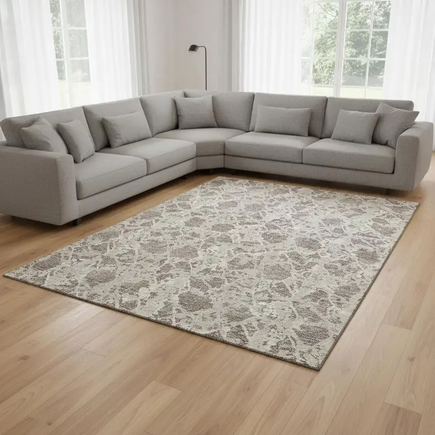 Taupe Beige And Ivory Abstract Washable Area Rug With UV Protection Photo 2