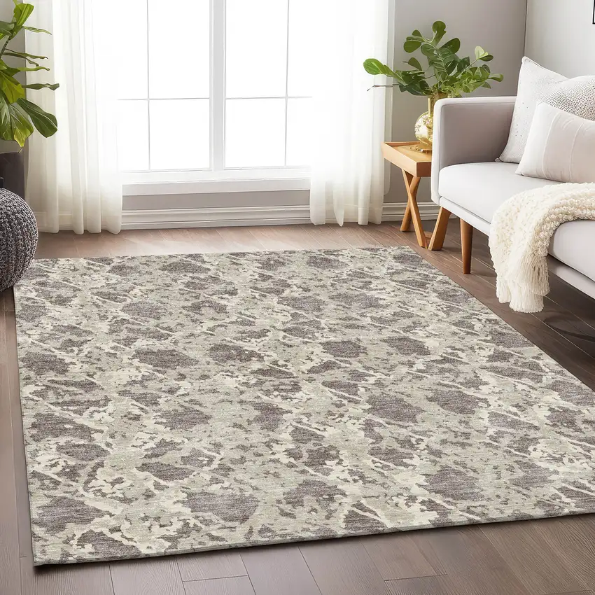 Taupe Beige And Ivory Abstract Washable Area Rug With UV Protection Photo 5