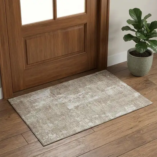 Taupe Beige And Ivory Abstract Washable Area Rug With UV Protection Photo 1