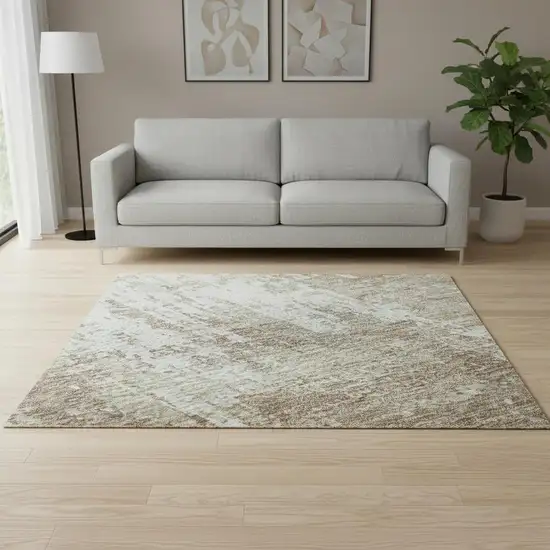 Taupe Beige And Ivory Abstract Washable Area Rug With UV Protection Photo 2