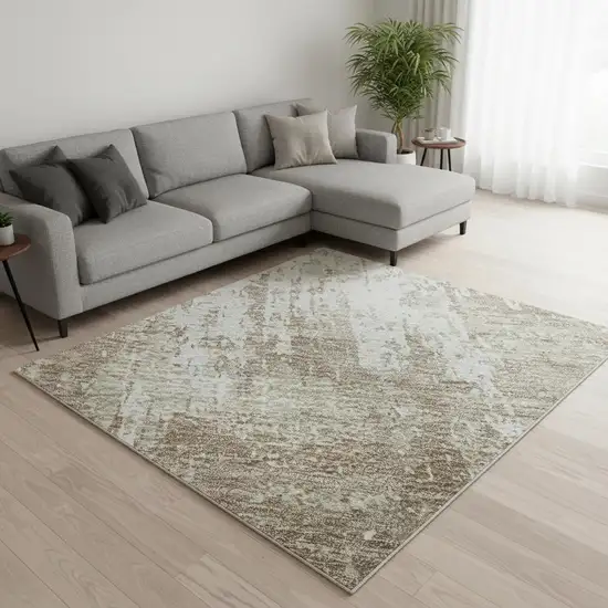 Taupe Beige And Ivory Abstract Washable Area Rug With UV Protection Photo 2