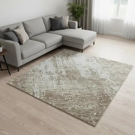 Taupe Beige And Ivory Abstract Washable Area Rug With UV Protection Photo 2