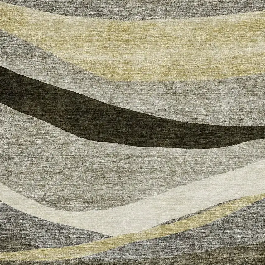 Taupe Beige And Ivory Abstract Washable Area Rug With UV Protection Photo 3