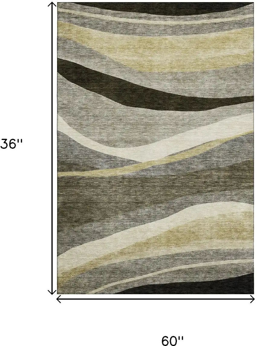 Taupe Beige And Ivory Abstract Washable Area Rug With UV Protection Photo 8