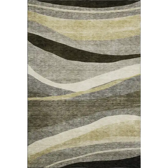 Taupe Beige And Ivory Abstract Washable Area Rug With UV Protection Photo 4